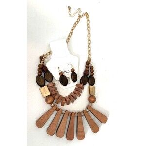 Cato African-Style Wood and Bead Necklace & Earrings Set Ethnic Bohemian